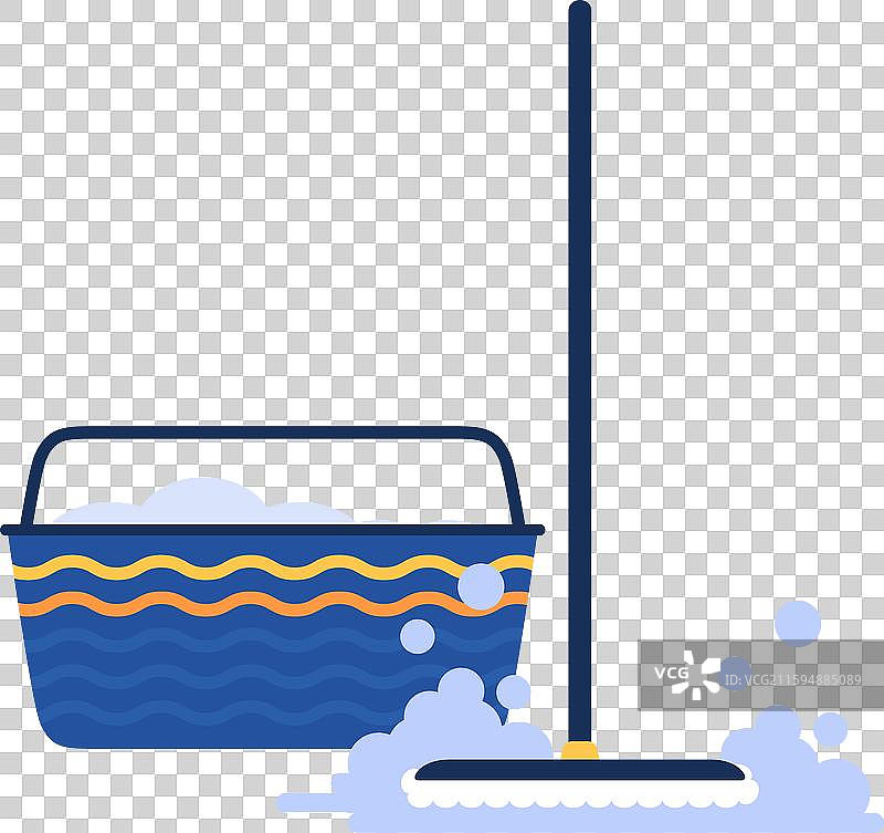 蓝桶装水和拖把用于清洁地板图片素材