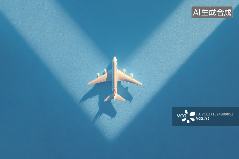 【AI数字艺术】蓝色背景，中间停靠的一架飞机图片素材