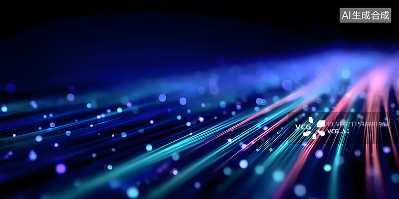 【AI数字艺术】光纤数据流光效科技背景图片素材