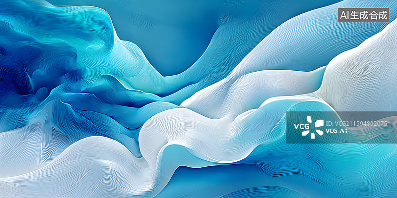 【AI数字艺术】蓝色白色流动线条构成的抽象艺术画面图片素材