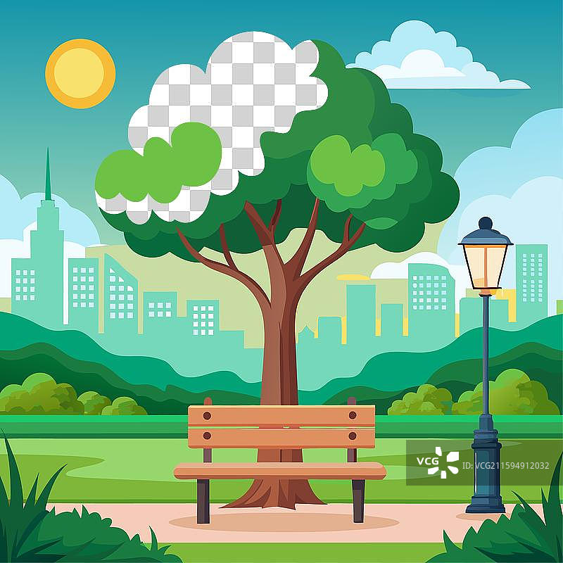 大树下的城市公园长椅图片素材