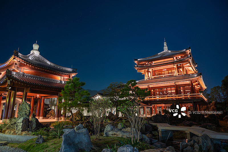 六祖故里旅游景区夜景，中国广东省云浮市六祖镇图片素材