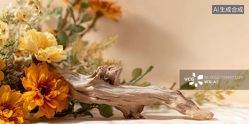【AI数字艺术】枯木与黄花静物组合图片素材