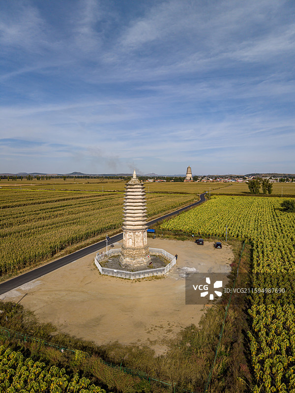 内蒙古赤峰市宁城县金代小塔航拍图片素材