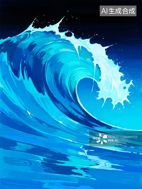 【AI数字艺术】巨浪翻滚的海洋景象图片素材