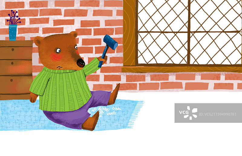 儿童插画 动物插画  拿着铁锤的棕熊图片素材