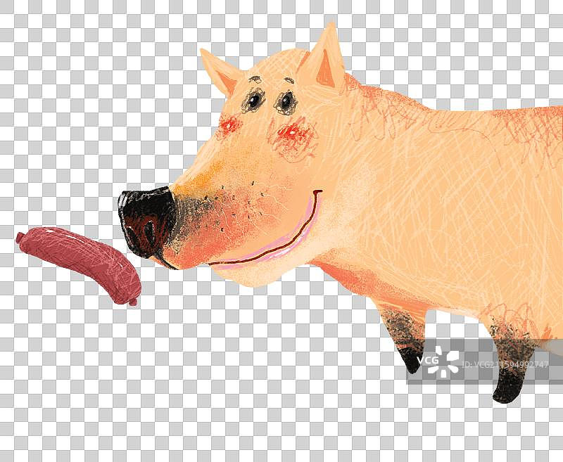 免抠元素 动物主题 一只狗和一根腊肠图片素材