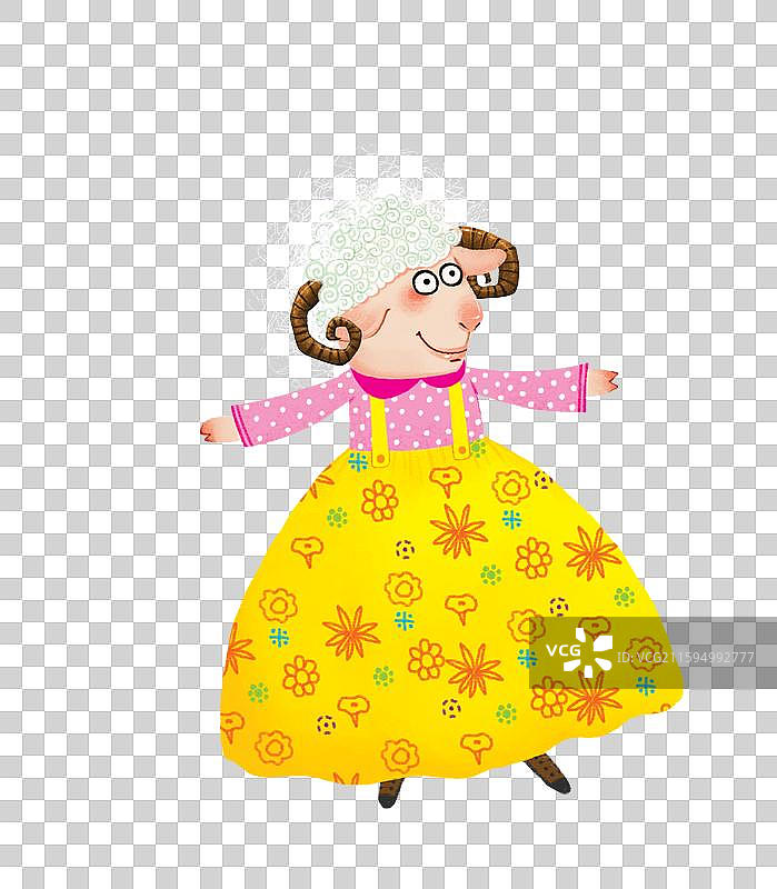 免抠元素 动物主题 穿着黄色碎花裙的羊图片素材
