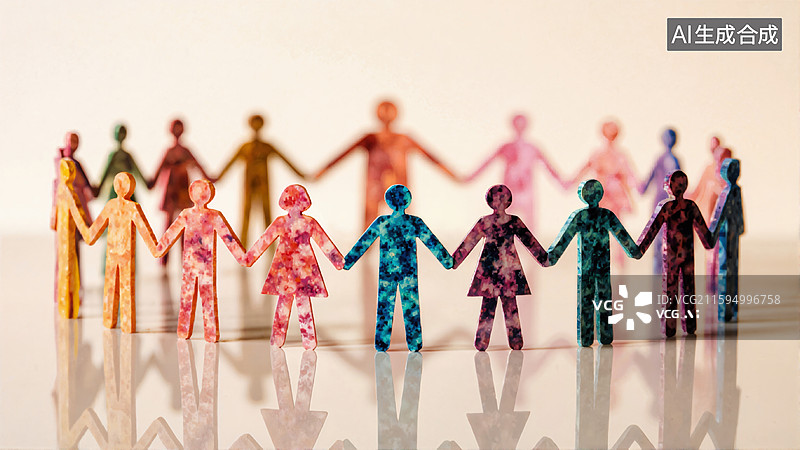 【AI数字艺术】手拉手的纸人队伍图片素材