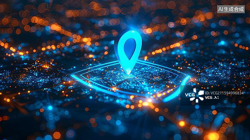 【AI数字艺术】科技定位标识   地图定位三维概念图   地图上的带有GPS定位图标定位坐标的场景  地图位置信息图片素材