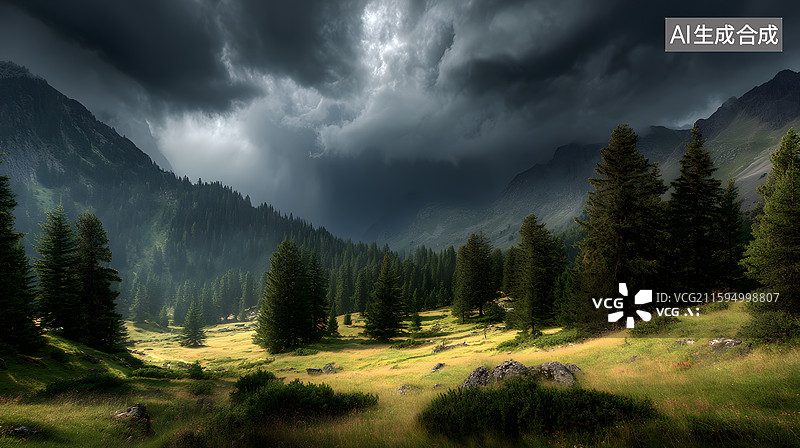 【AI数字艺术】云雾缭绕的山谷图片素材