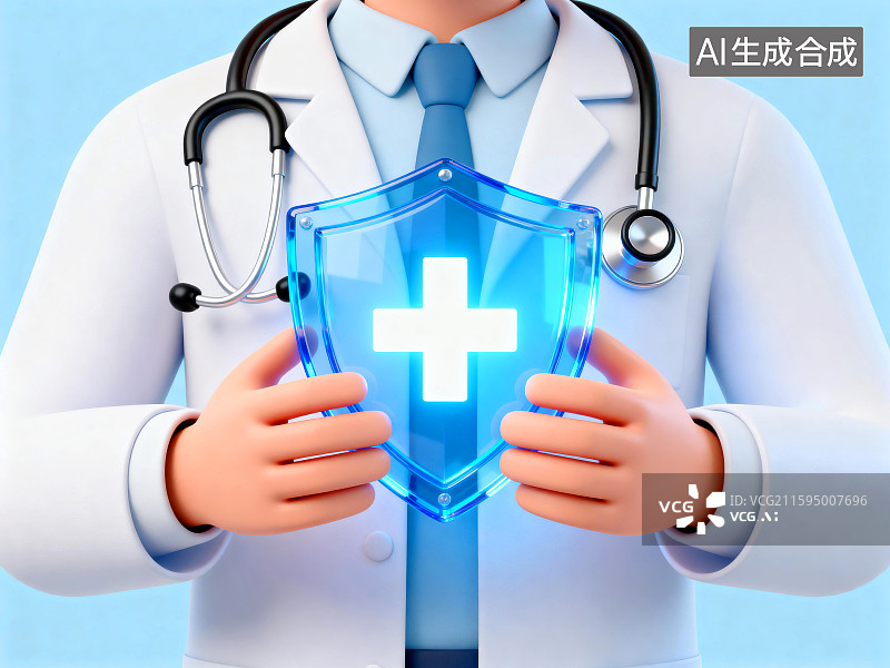 【AI数字艺术】拿着盾牌守护健康的医护人员图片素材