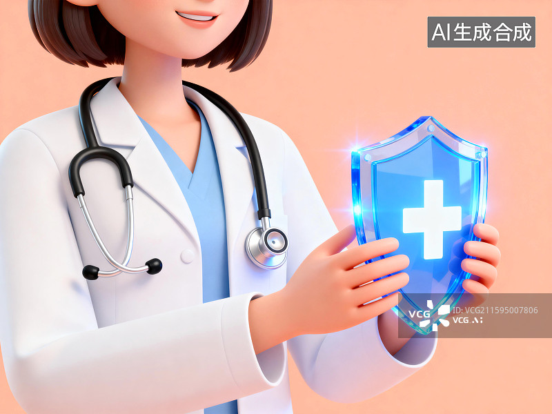 【AI数字艺术】拿着盾牌守护健康的医护人员图片素材