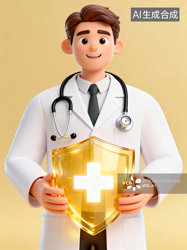 【AI数字艺术】拿着盾牌守护健康的医护人员图片素材