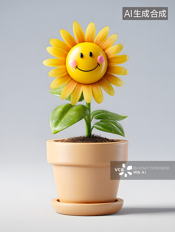 【AI数字艺术】一盆可爱的向日葵图片素材