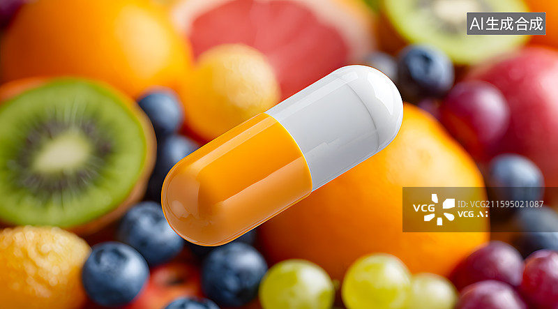 【AI数字艺术】富含多种水果营养维生素的胶囊图片素材