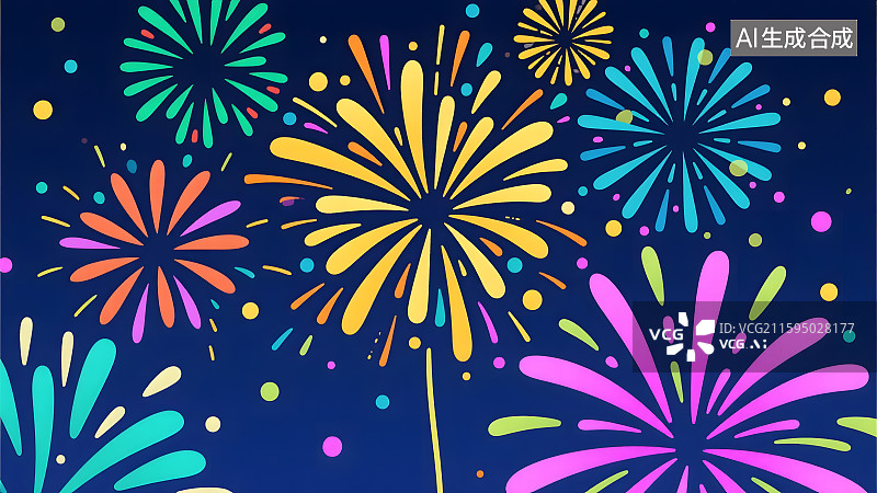 【AI数字艺术】夜空绽放多彩烟花平面插画图片素材