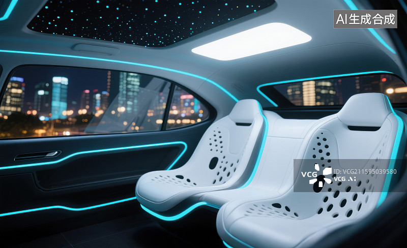 【AI数字艺术】3D三维科技感豪华轿车无人驾驶汽车内饰座椅图片素材