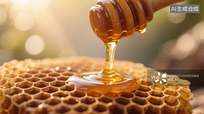 【AI数字艺术】蜂蜜从蜂巢滴落图片素材