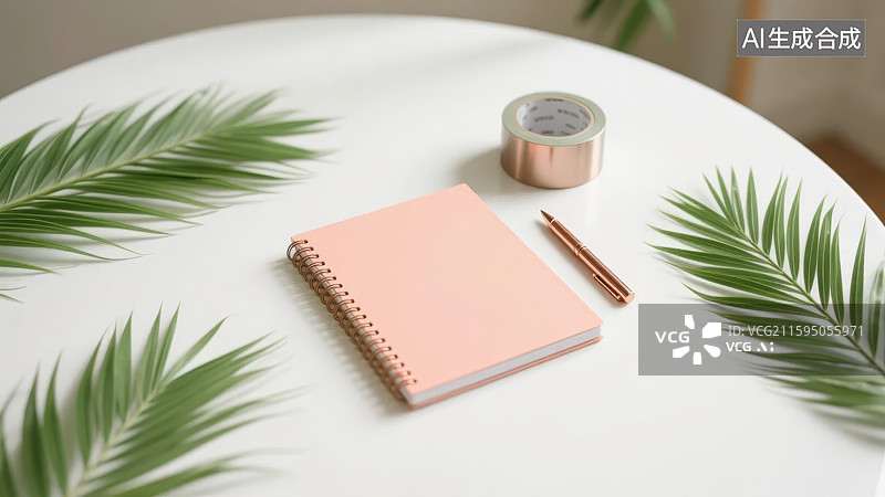 【AI数字艺术】桌面文具与绿植摆拍图片素材