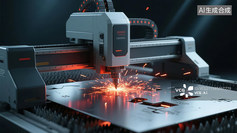 【AI数字艺术】激光切割金属加工过程图片素材