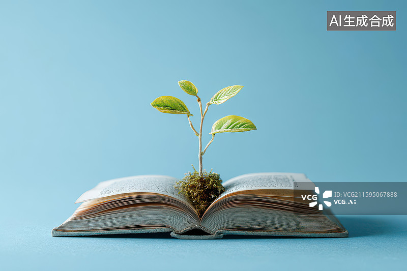 【AI数字艺术】书本幼苗破土生长希望生机插画图片素材