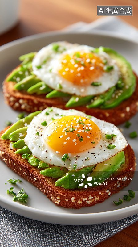 【AI数字艺术】牛油果吐司配煎蛋图片素材