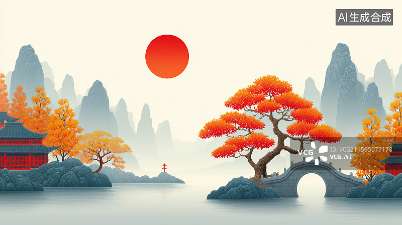 【AI数字艺术】红树拱桥映水中风景图片素材