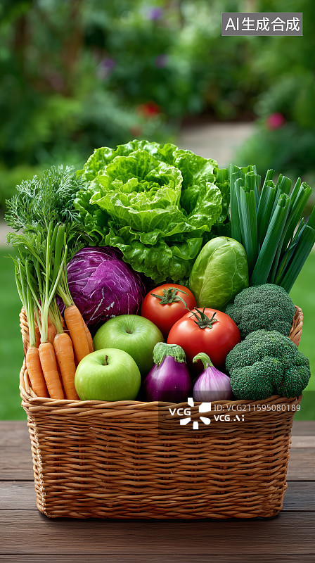 【AI数字艺术】篮中新鲜蔬菜特写图片素材