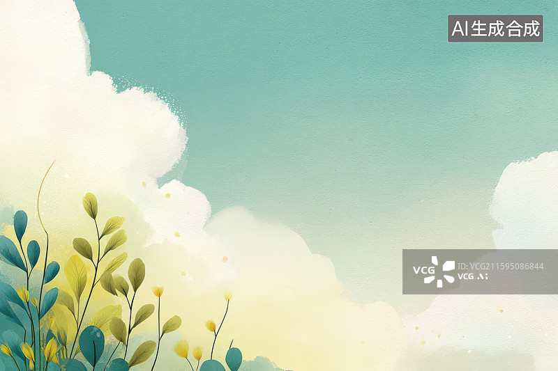 【AI数字艺术】绿植白云蓝天清新自然静物摄影图图片素材