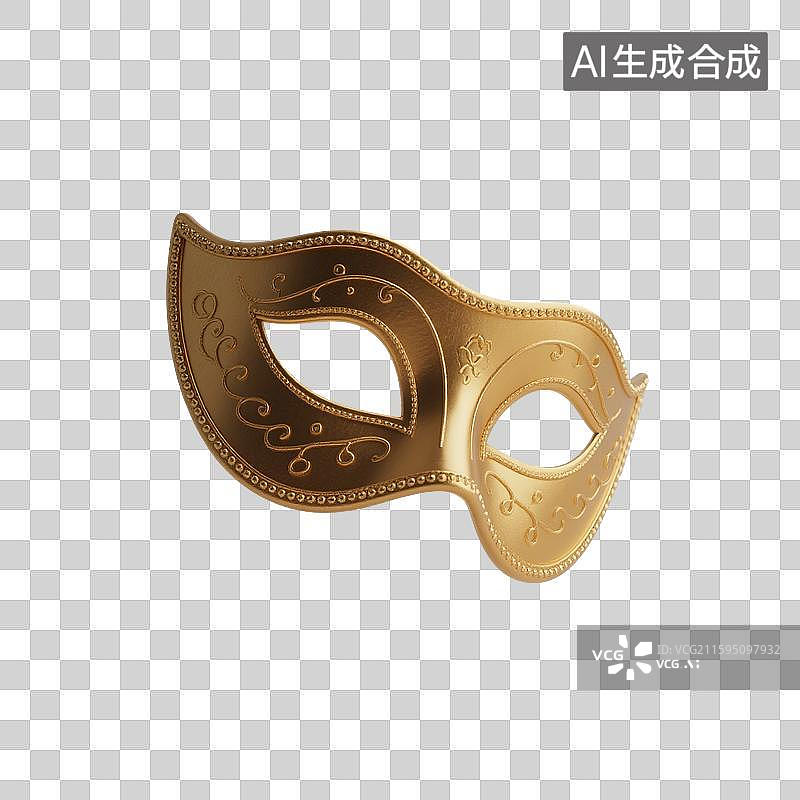 【AI数字艺术】3D渲染，金色面具，面膜，免抠元素图片素材