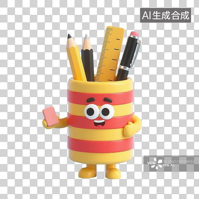 【AI数字艺术】3D渲染，笔筒，尺子，铅笔，画笔，文具，高考冲刺，考试，学习，复习，开学季，免抠元素图片素材