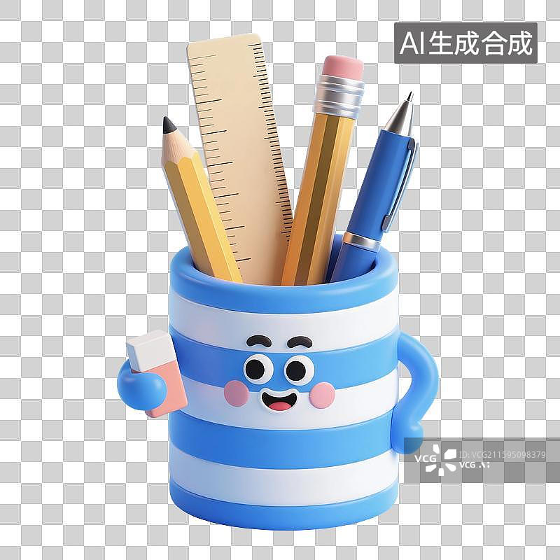 【AI数字艺术】3D渲染，笔筒，尺子，铅笔，画笔，文具，高考冲刺，考试，学习，复习，开学季，免抠元素图片素材