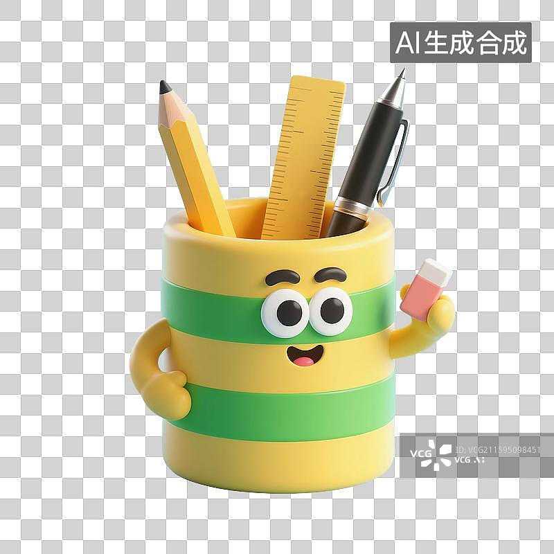 【AI数字艺术】3D渲染，笔筒，尺子，铅笔，画笔，文具，高考冲刺，考试，学习，复习，开学季，免抠元素图片素材