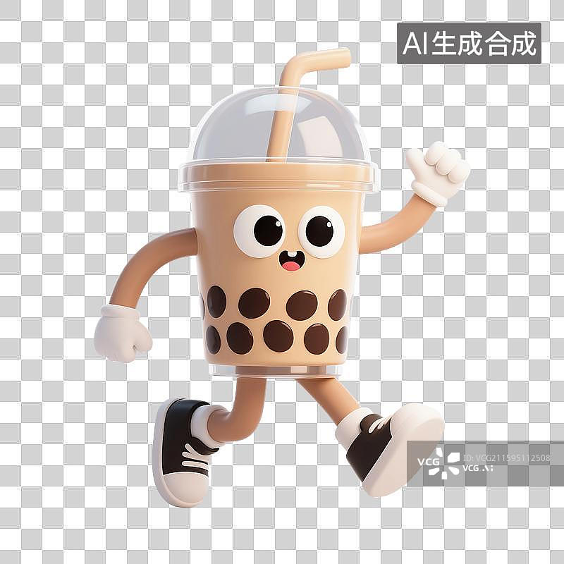 【AI数字艺术】3D渲染，卡通拟人奶茶，奶茶，珍珠奶茶，饮料，饮品，免抠元素图片素材