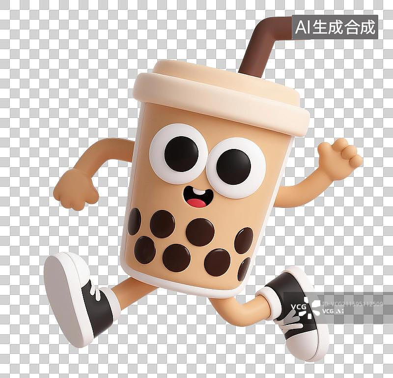 【AI数字艺术】3D渲染，卡通拟人奶茶，奶茶，珍珠奶茶，饮料，饮品，免抠元素图片素材