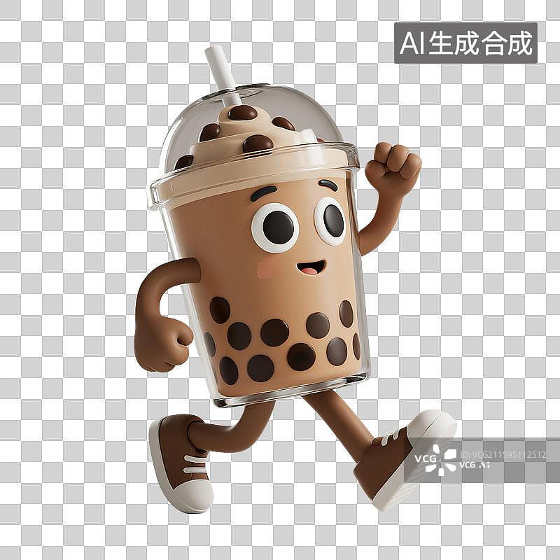 【AI数字艺术】3D渲染，卡通拟人奶茶，奶茶，珍珠奶茶，饮料，饮品，免抠元素图片素材