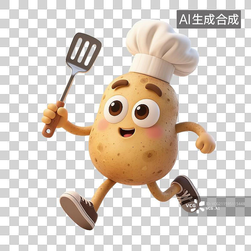 【AI数字艺术】3D渲染，卡通拟人土豆，马铃薯，蔬菜，食材，厨师，免抠元素图片素材