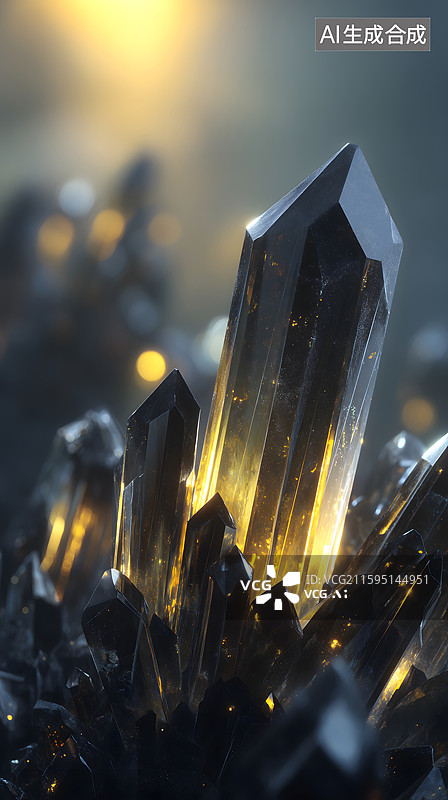 【AI数字艺术】晶簇闪耀于暖黄背景图片素材