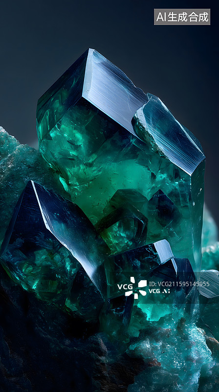 【AI数字艺术】绿晶簇群璀璨之态图片素材