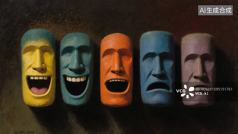 【AI数字艺术】五彩表情面具图片素材