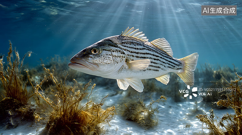 【AI数字艺术】水下海鲈特写图片素材
