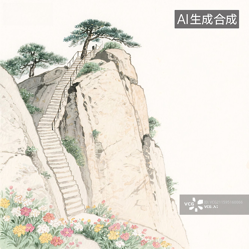 【AI数字艺术】国画山水奇峰松韵图片素材