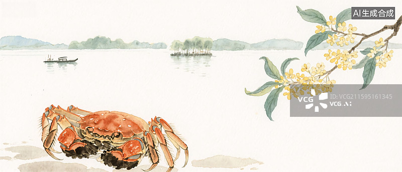 【AI数字艺术】金秋桂香蟹肥图图片素材