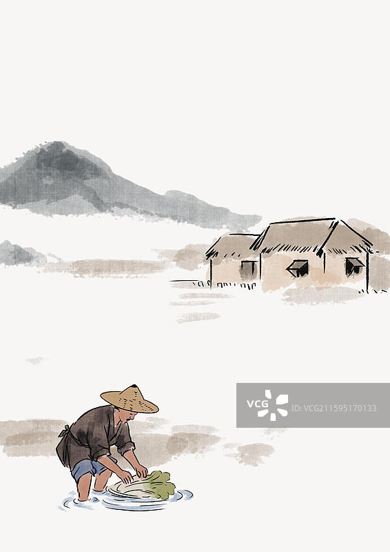 中国风新中式古风古典传统文化乡村生活古人古代古时候历史国学经典诗情画意农民风景插画图片素材