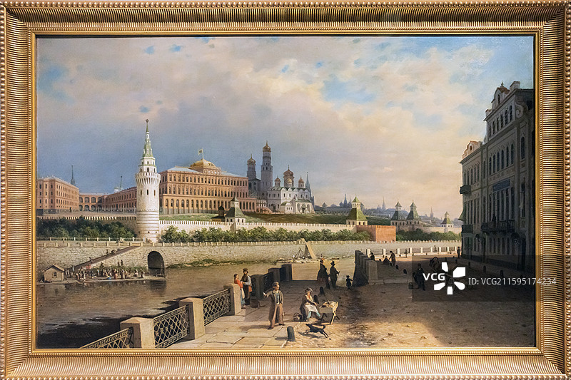 中国国家博物馆油画《从索菲亚沿岸眺望克里姆林宫》公元1868年P彼得罗维奇-韦列夏金绘俄罗斯国家历史图片素材