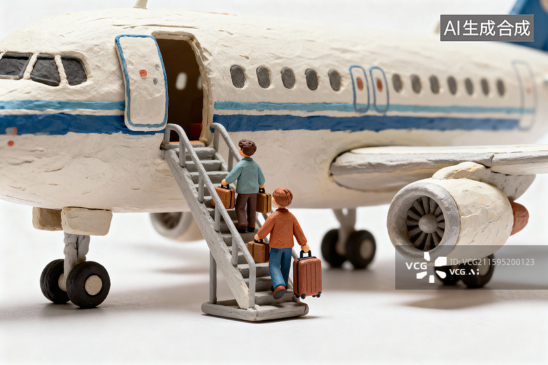 【AI数字艺术】民航航班，乘客提着箱子登机图片素材