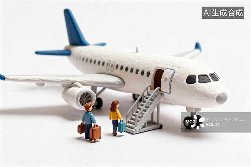 【AI数字艺术】民航航班，乘客提着箱子登机图片素材