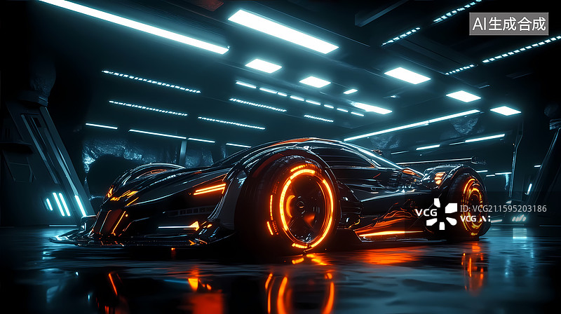 【AI数字艺术】黑橙风格跑车停车场背景图片素材