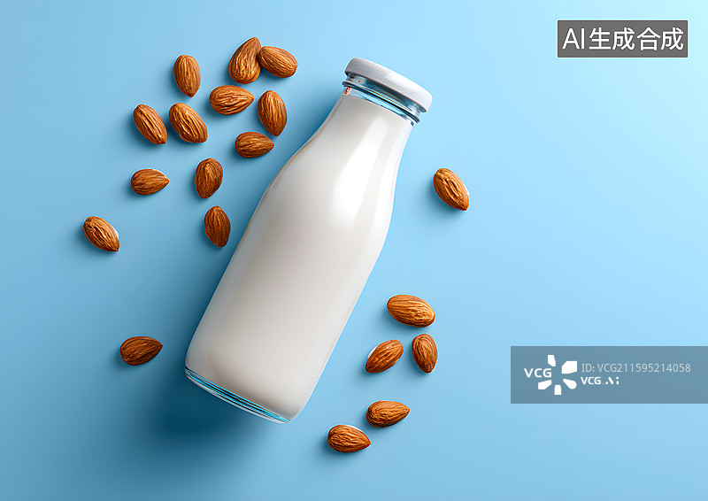 【AI数字艺术】一瓶牛奶喝杏仁组合图片素材